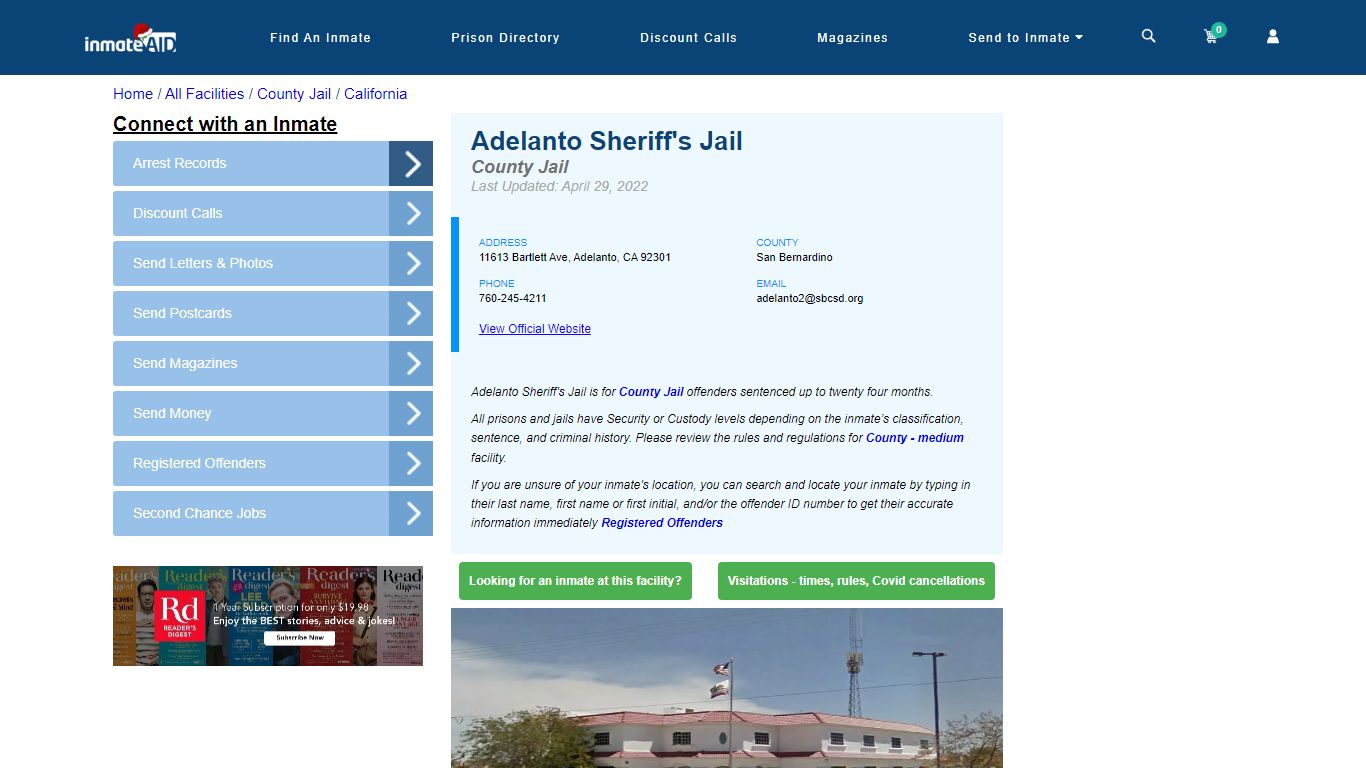 Adelanto Sheriff's Jail - Inmate Locator - Adelanto, CA